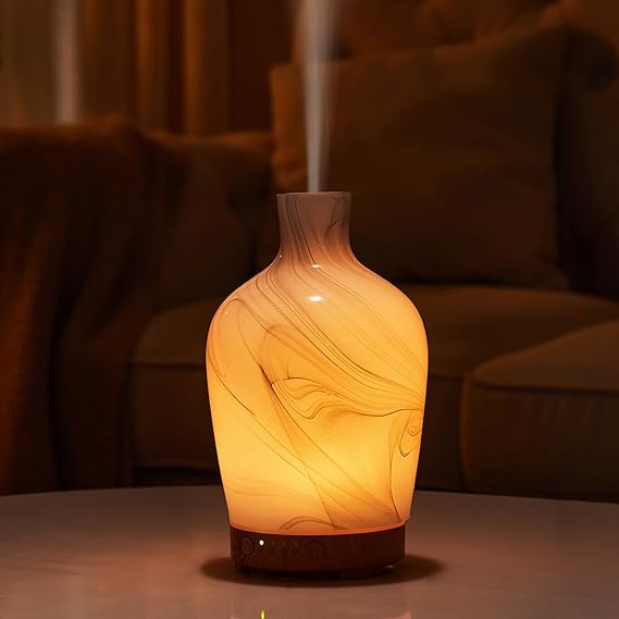 Essential Oil Diffuser Hand Blown Glass Aromatherapy Diffuser - Ultrasonic Cool Mist Scent Aroma Diffuser, Whisper Quiet with Auto Shut-Off, Timer Setting &7 Colors Night Light for Home - Image 12