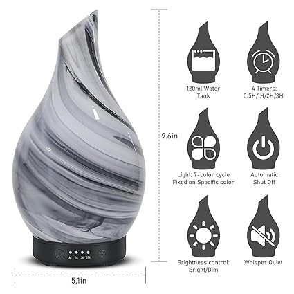 Essential Oil Diffuser 120ml Ultrasonic Aromatherapy Diffuser with Handmade Glass BPA Free Waterless Auto-Off, 4 Timer Setting 7 Colors Changed LED for Home Yoga Office - Image 5