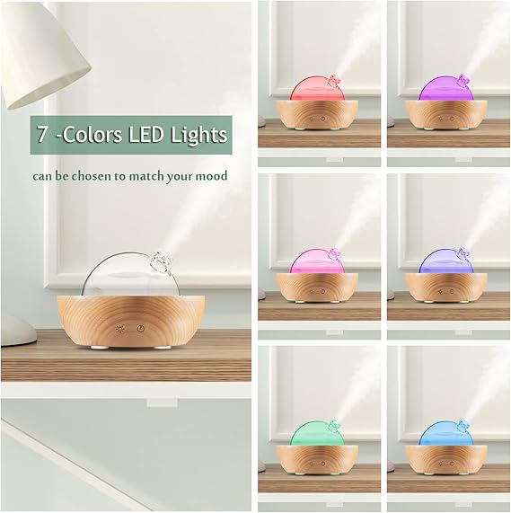 Glass Essential Oil Diffuser,Real Wood Base,The 2025 Upgrade Aromatherapy Diffuser,Aroma Diffuse Humidifier,LED Light in 7 Colors??Suitable for Home Office Bedroom - Image 5