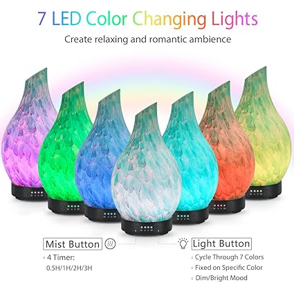 Essential Oil Diffuser 120ml Ultrasonic Aromatherapy Diffuser with Handmade Glass BPA Free Waterless Auto-Off, 4 Timer Setting 7 Colors Changed LED for Home Yoga Office - Image 9
