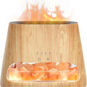 Ultrasonic Essential Oil Diffuser & Himalayan Salt Lamp, Aromatherapy Diffuser Cool Mist Humidifier with Auto Off Function, 100% Pure Himalayan Pink Salt Rock, 150ml