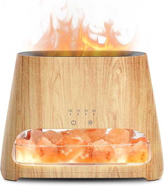 Ultrasonic Essential Oil Diffuser & Himalayan Salt Lamp, Aromatherapy Diffuser Cool Mist Humidifier with Auto Off Function, 100% Pure Himalayan Pink Salt Rock, 150ml