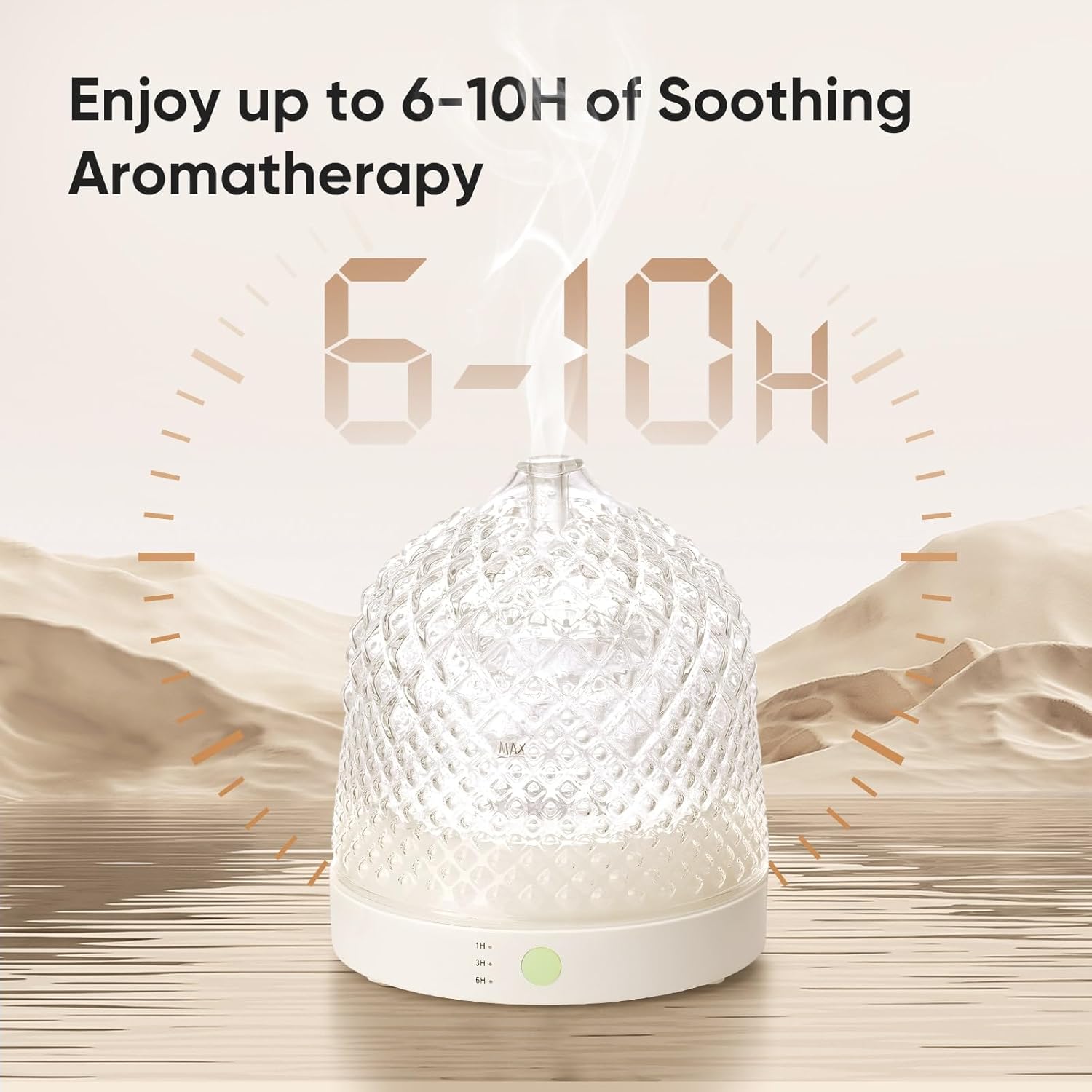 Glass Essential Oil Diffuser, 200ml Ultrasonic Aroma Diffusers with Glass Reservoir Dome & White Plastic Base Lock Color Auto-Off Timer 7 Color Light for Home Office Bedroom Yoga - Image 6