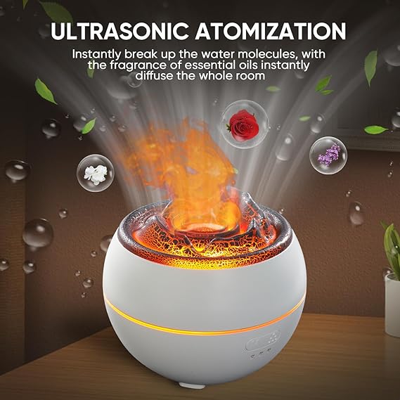 Essential Oil Diffuser, Volcano Fire Flame Aromatherapy Diffuser, 360ml Ultrasonic Cool Mist Humidifier, Scent Aroma Diffuser with 7 Colors Light, Timer & Auto Shut-Off for Home, Room - Image 11
