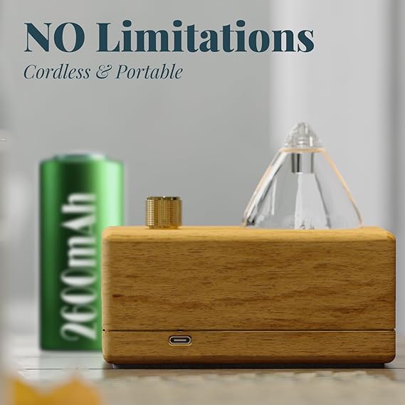 Waterdrop Glass Essential Oil Diffuser with Handmade Wood Base for Aromatherapy, Waterless Aroma Diffuser, Portable & Rechargeable Essential Oil Nebulizer with 4 Modes Timer, A Fragrance Diffuser Gift - Image 4
