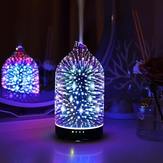 Essential Oil Diffuser Hand Blown Glass Aromatherapy Diffuser - Ultrasonic Cool Mist Scent Aroma Diffuser, Whisper Quiet with Auto Shut-Off, Timer Setting &7 Colors Night Light for Home - Image 6