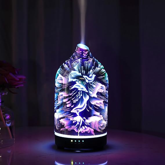 Essential Oil Diffuser Hand Blown Glass Aromatherapy Diffuser - Ultrasonic Cool Mist Scent Aroma Diffuser, Whisper Quiet with Auto Shut-Off, Timer Setting &7 Colors Night Light for Home - Image 3