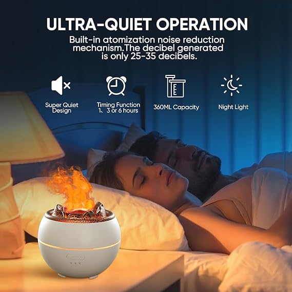 Essential Oil Diffuser, Volcano Fire Flame Aromatherapy Diffuser, 360ml Ultrasonic Cool Mist Humidifier, Scent Aroma Diffuser with 7 Colors Light, Timer & Auto Shut-Off for Home, Room - Image 10