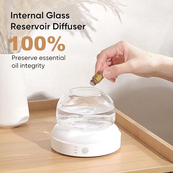 Glass Essential Oil Diffuser, 200ml Ultrasonic Aroma Diffusers with Glass Reservoir Dome & White Plastic Base Lock Color Auto-Off Timer 7 Color Light for Home Office Bedroom Yoga - Image 2