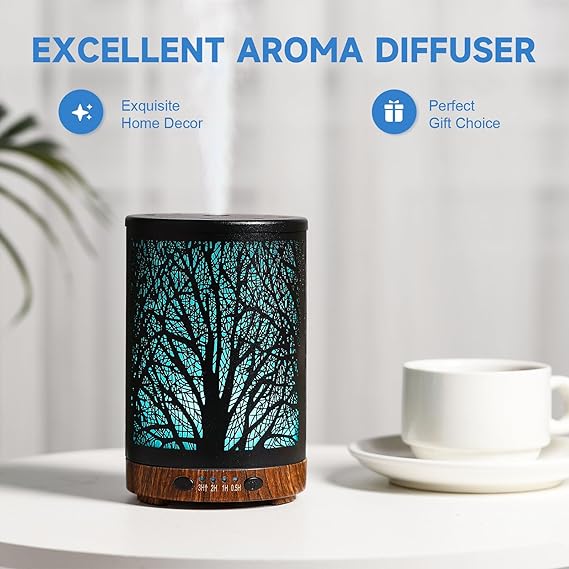 Essential Oil Diffuser 120ML Metal Aromatherapy Diffuser, Cool Mist Humidifier with Auto Shut-Off Protection 7 Color Lights for Home Office Spa - Image 4