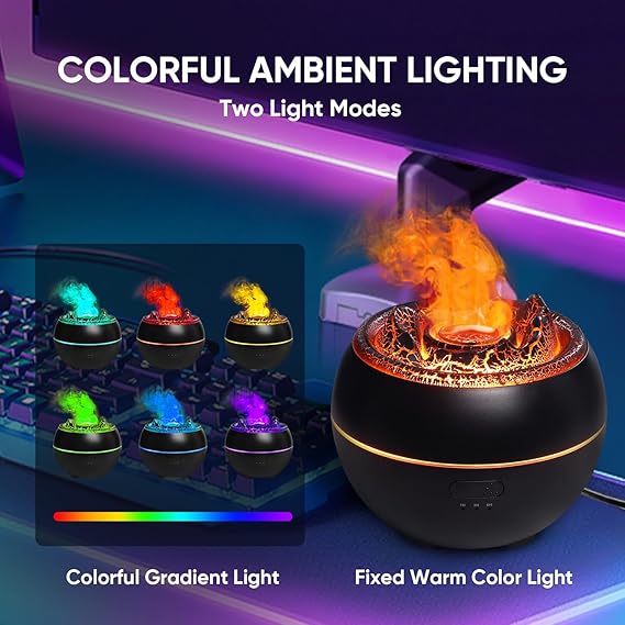 Essential Oil Diffuser, Volcano Fire Flame Aromatherapy Diffuser, 360ml Ultrasonic Cool Mist Humidifier, Scent Aroma Diffuser with 7 Colors Light, Timer & Auto Shut-Off for Home, Room - Image 3