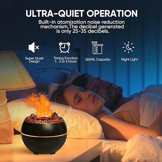 Essential Oil Diffuser, Volcano Fire Flame Aromatherapy Diffuser, 360ml Ultrasonic Cool Mist Humidifier, Scent Aroma Diffuser with 7 Colors Light, Timer & Auto Shut-Off for Home, Room - Image 4