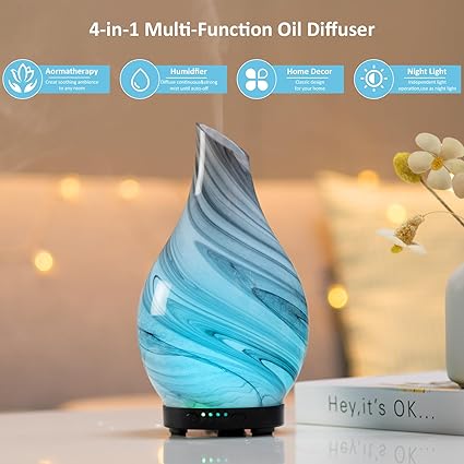 Essential Oil Diffuser 120ml Ultrasonic Aromatherapy Diffuser with Handmade Glass BPA Free Waterless Auto-Off, 4 Timer Setting 7 Colors Changed LED for Home Yoga Office - Image 3