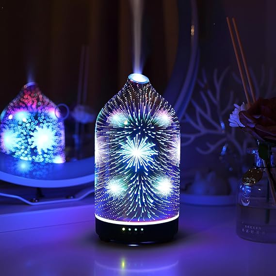 Essential Oil Diffuser Hand Blown Glass Aromatherapy Diffuser - Ultrasonic Cool Mist Scent Aroma Diffuser, Whisper Quiet with Auto Shut-Off, Timer Setting &7 Colors Night Light for Home - Image 2