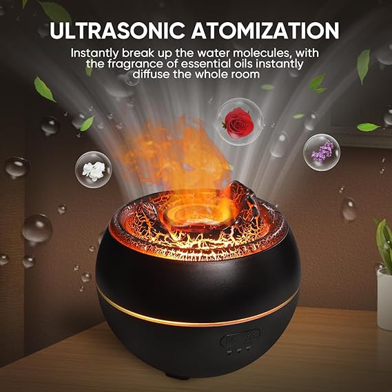Essential Oil Diffuser, Volcano Fire Flame Aromatherapy Diffuser, 360ml Ultrasonic Cool Mist Humidifier, Scent Aroma Diffuser with 7 Colors Light, Timer & Auto Shut-Off for Home, Room - Image 5