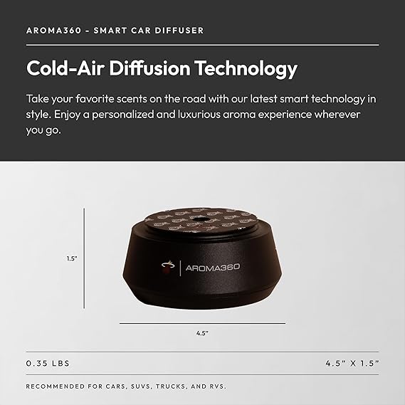 Aroma360 - Smart Car Diffuser - Portable Luxury Essential Oil Diffuser for Cars - Auto On/Off Feature - Oil Not Included - Image 2