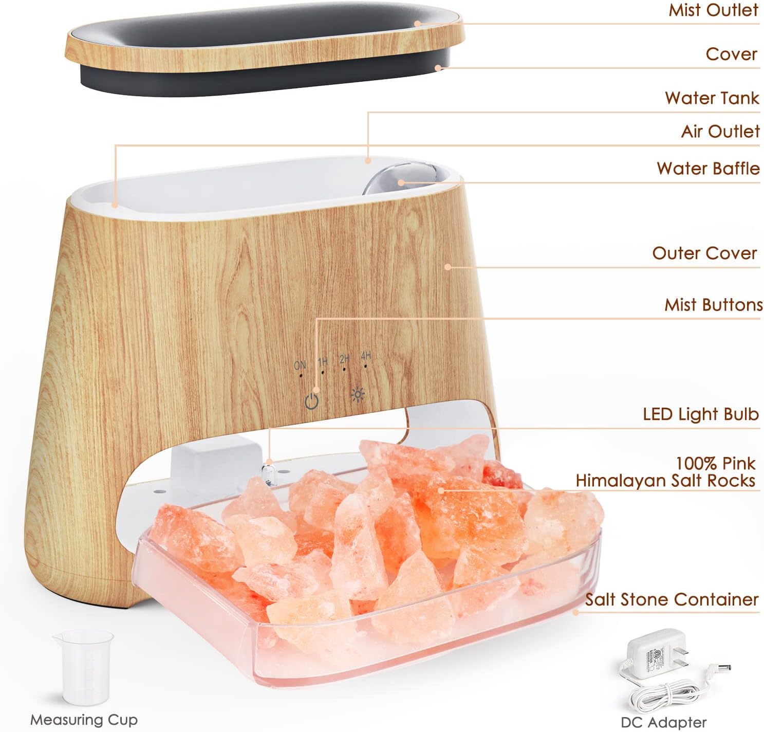 Ultrasonic Essential Oil Diffuser & Himalayan Salt Lamp, Aromatherapy Diffuser Cool Mist Humidifier with Auto Off Function, 100% Pure Himalayan Pink Salt Rock, 150ml - Image 7