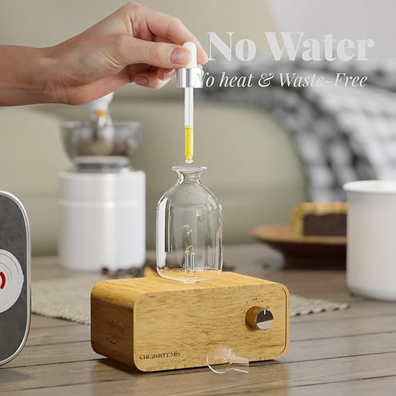 Waterdrop Glass Essential Oil Diffuser with Handmade Wood Base for Aromatherapy, Waterless Aroma Diffuser, Portable & Rechargeable Essential Oil Nebulizer with 4 Modes Timer, A Fragrance Diffuser Gift - Image 6