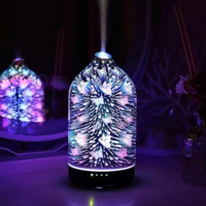 Essential Oil Diffuser Hand Blown Glass Aromatherapy Diffuser - Ultrasonic Cool Mist Scent Aroma Diffuser, Whisper Quiet with Auto Shut-Off, Timer Setting &7 Colors Night Light for Home
