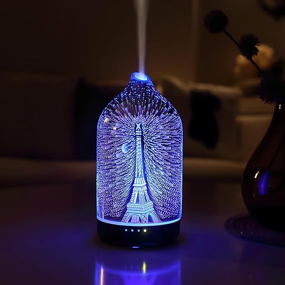 Essential Oil Diffuser Hand Blown Glass Aromatherapy Diffuser - Ultrasonic Cool Mist Scent Aroma Diffuser, Whisper Quiet with Auto Shut-Off, Timer Setting &7 Colors Night Light for Home - Image 7