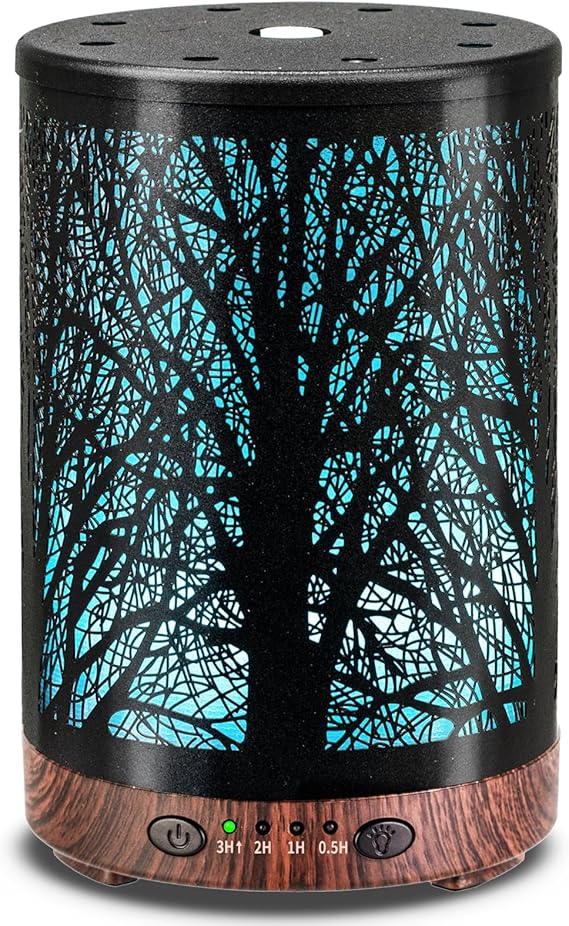 Essential Oil Diffuser 120ML Metal Aromatherapy Diffuser, Cool Mist Humidifier with Auto Shut-Off Protection 7 Color Lights for Home Office Spa