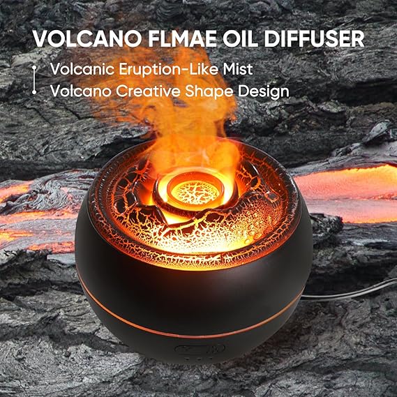 Essential Oil Diffuser, Volcano Fire Flame Aromatherapy Diffuser, 360ml Ultrasonic Cool Mist Humidifier, Scent Aroma Diffuser with 7 Colors Light, Timer & Auto Shut-Off for Home, Room - Image 2