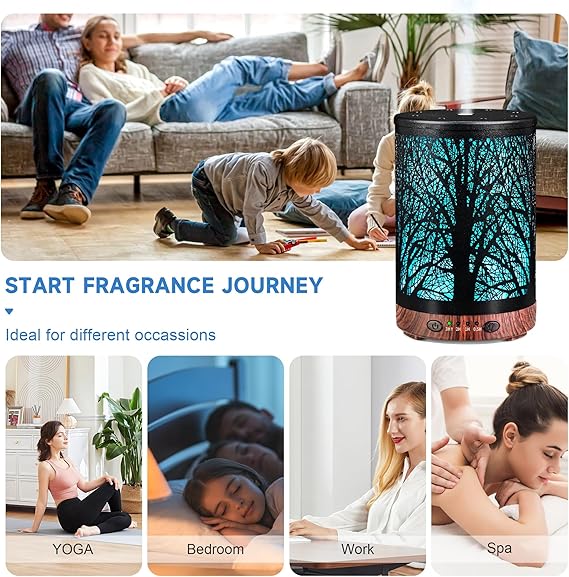 Essential Oil Diffuser 120ML Metal Aromatherapy Diffuser, Cool Mist Humidifier with Auto Shut-Off Protection 7 Color Lights for Home Office Spa - Image 6
