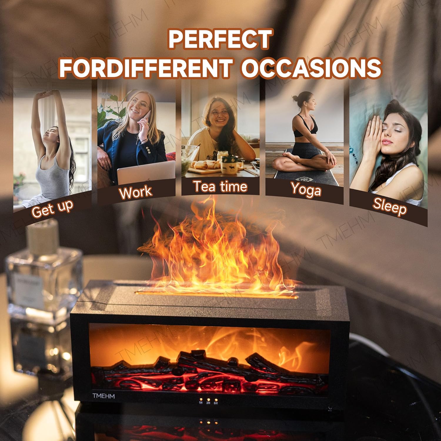 Fireplace Flame Air Diffuser Humidifier,7 Colors Aromatherapy Essential Oil Diffuser,Ultrasonic Aroma Humidifier with Timer for Home,Bedroom,Office,Yoga - Image 7