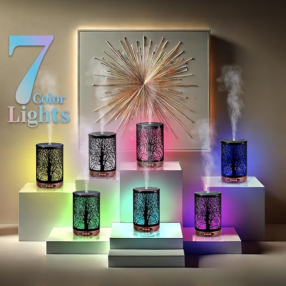 Essential Oil Diffuser 120ML Metal Aromatherapy Diffuser, Cool Mist Humidifier with Auto Shut-Off Protection 7 Color Lights for Home Office Spa - Image 2